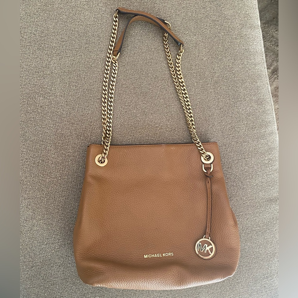 Michael Kors Leather Chain Purse Handbag Tote Camel Brown Tan